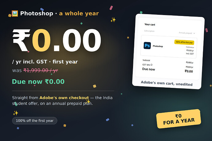 Photoshop 1 Year for ₹0