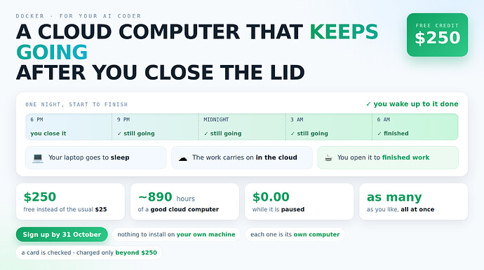 $250 in free cloud computers — close the laptop, keep coding